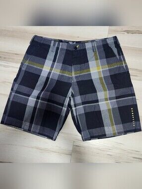 Billabong Men’s Gray and Yellow Plaid Flat Front Shorts